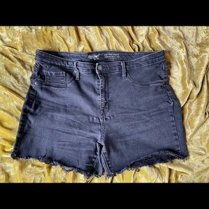 PLUS SIZE BLACK DISTRESSED stretch CUT OFFS• high waisted